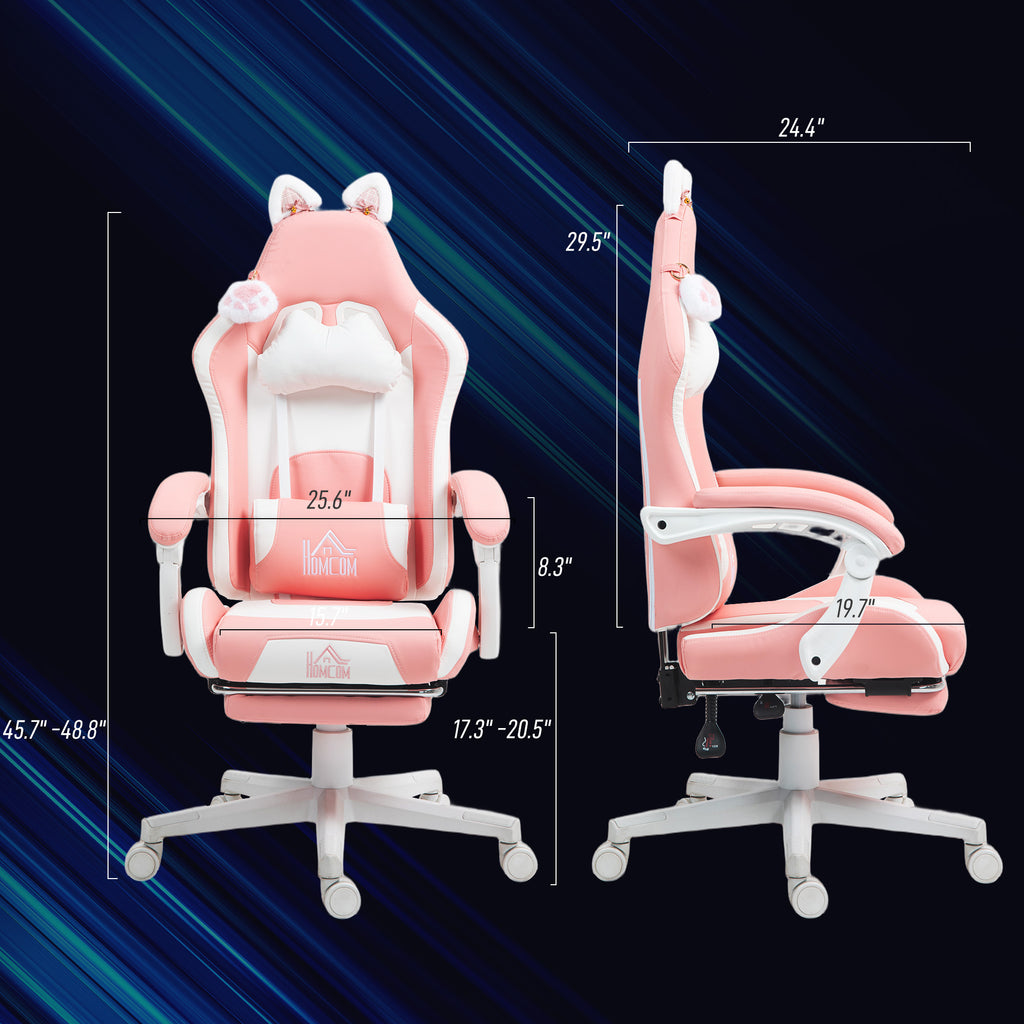 Cute racing gamer chair faux leather gaming chair with footrest headrest and lumbar support