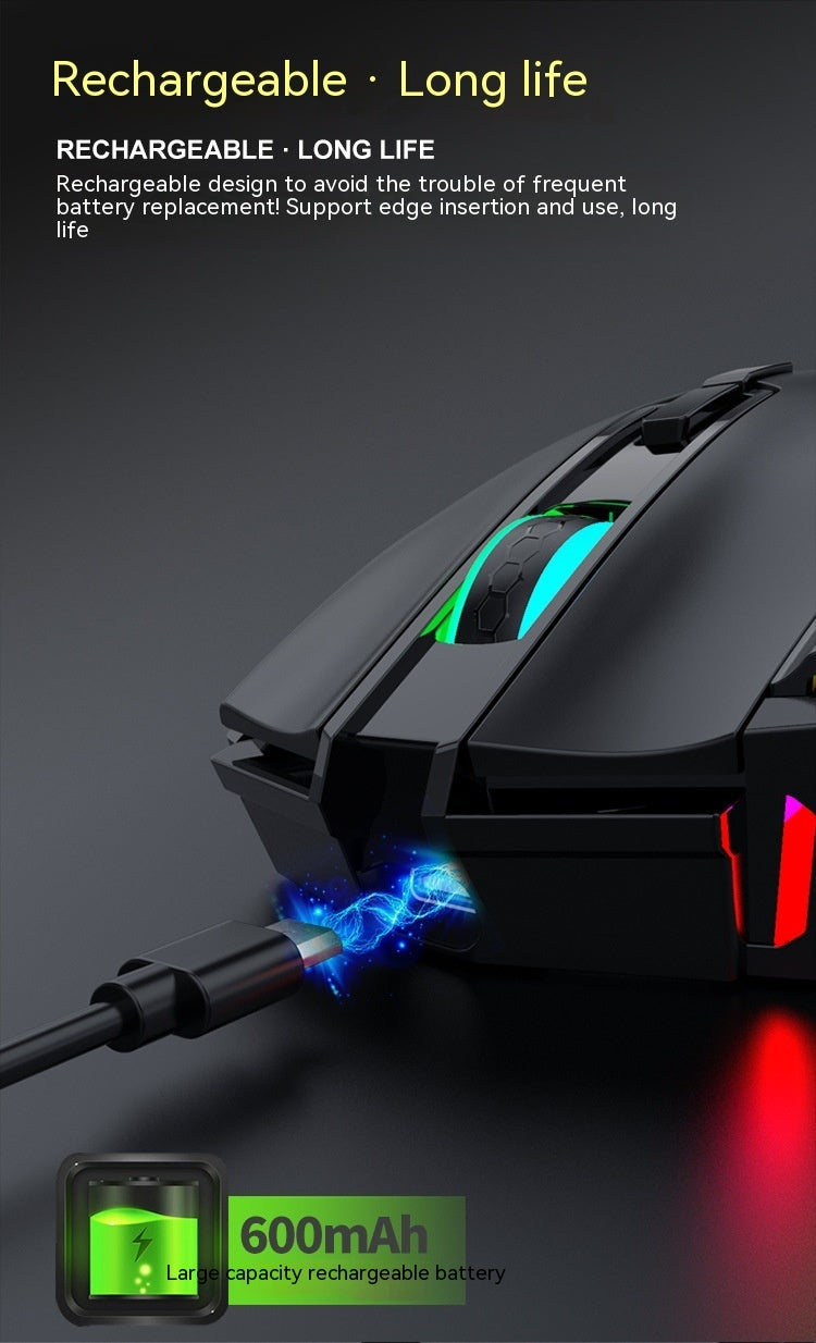 Rechargeable trådlös gaming mouse e sports rgb colorful