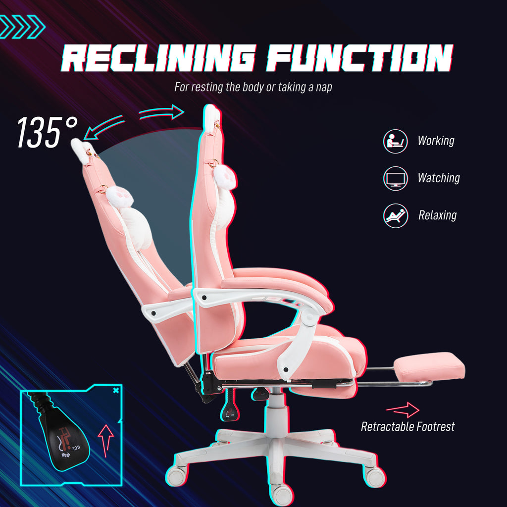 Cute racing gamer chair faux leather gaming chair with footrest headrest and lumbar support