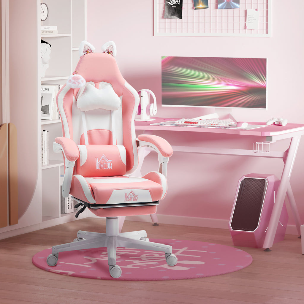 Cute racing gamer chair faux leather gaming chair with footrest headrest and lumbar support