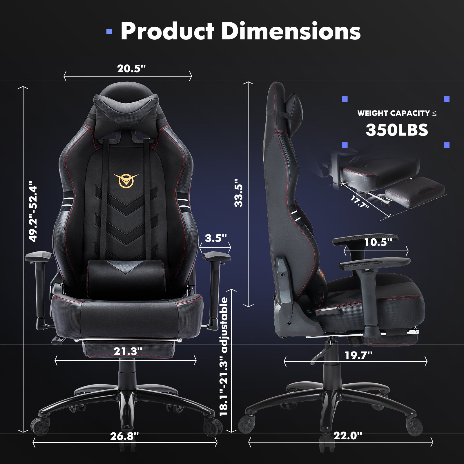 Tall gaming chair 350lbs racing computer gaming chair