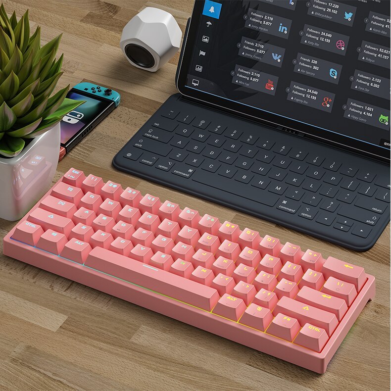 61 key pluggable mechanical keyboard rgb light effect computer keyboard