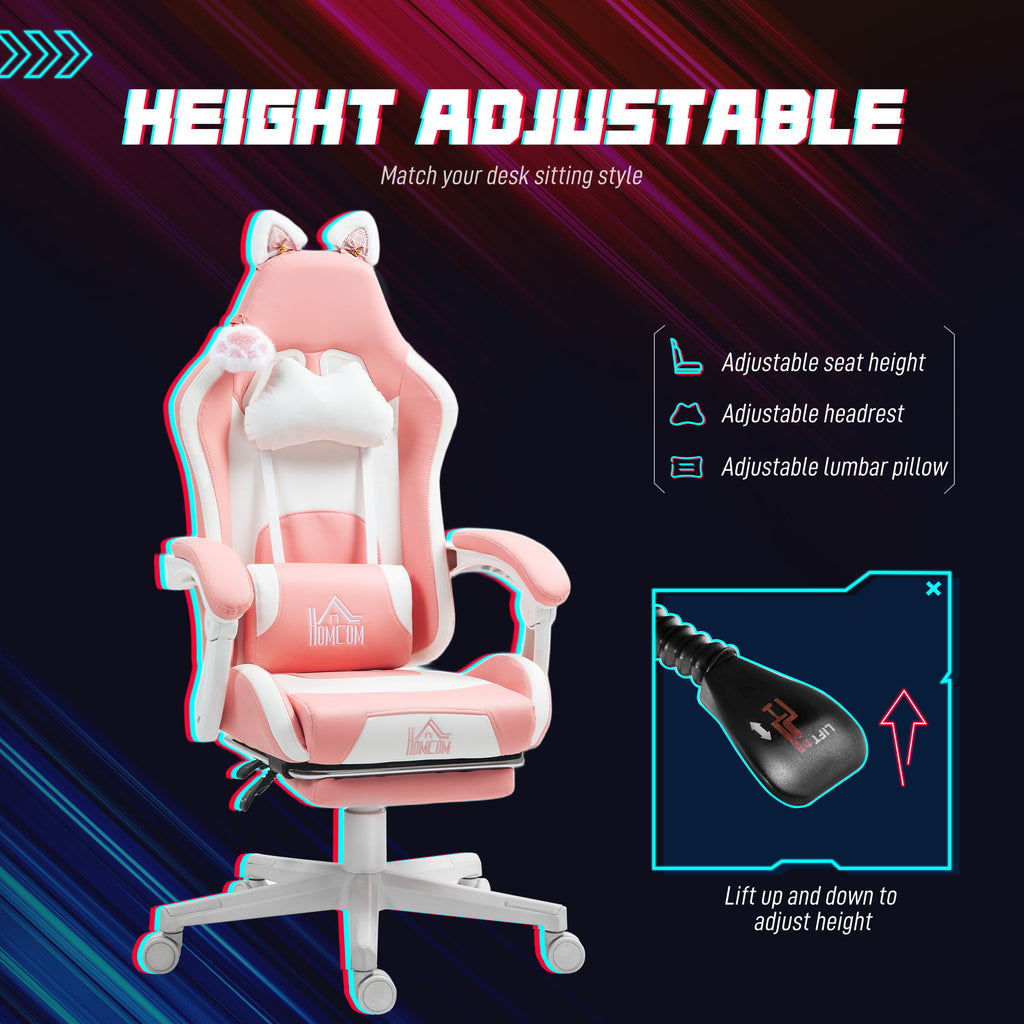 Cute racing gamer chair faux leather gaming chair with footrest headrest and lumbar support