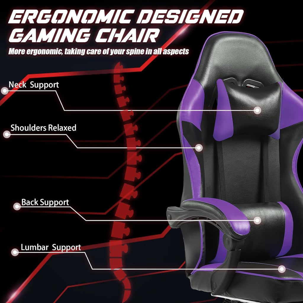 Ergonomic Gaming Chair för Adults, Adjustable Lumbar Backrest Office Chair