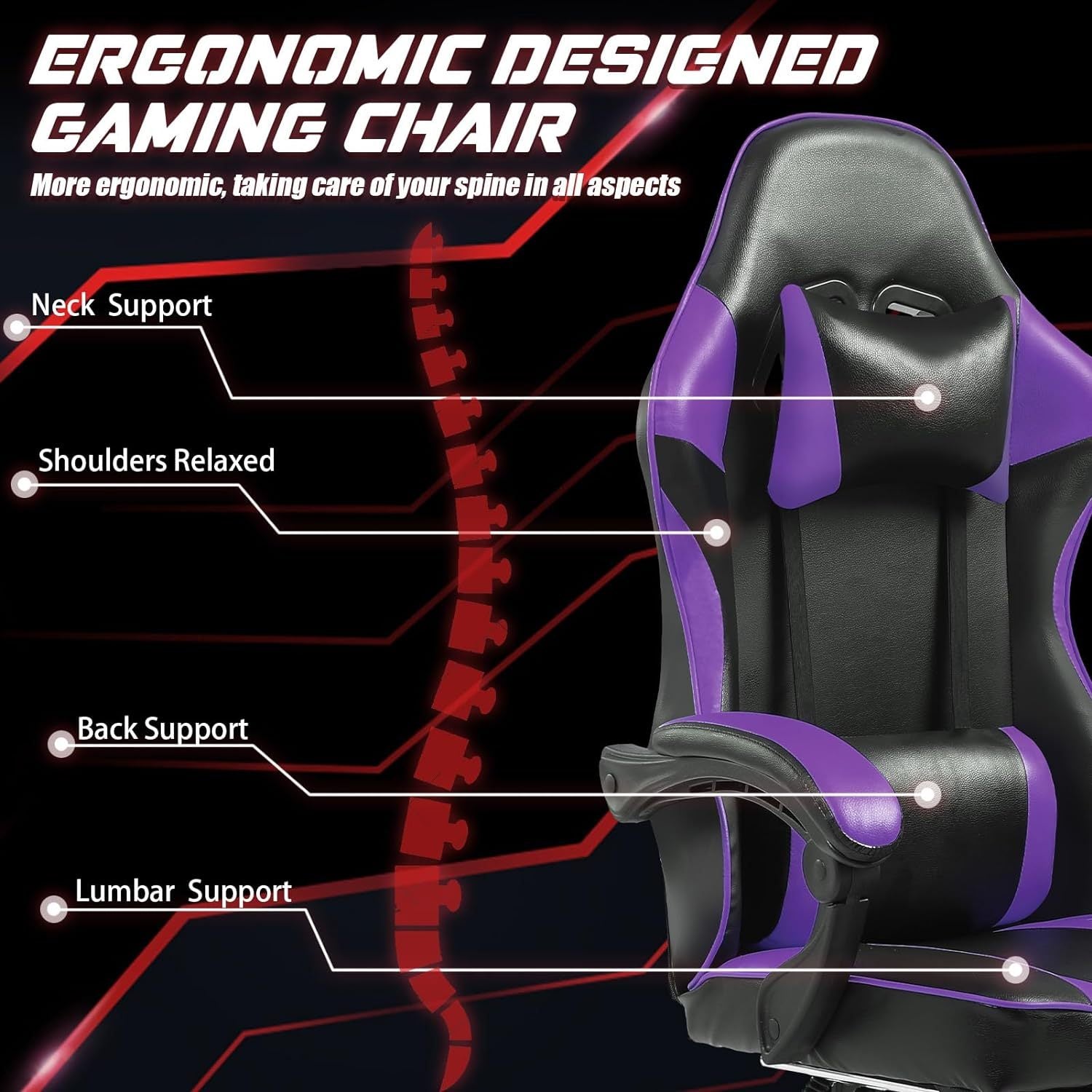 Ergonomic Gaming Chair för Adults, Adjustable Lumbar Backrest Office Chair