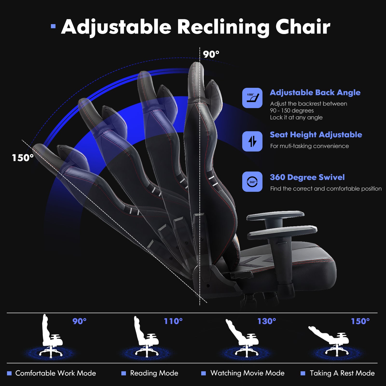 Tall gaming chair 350lbs racing computer gaming chair