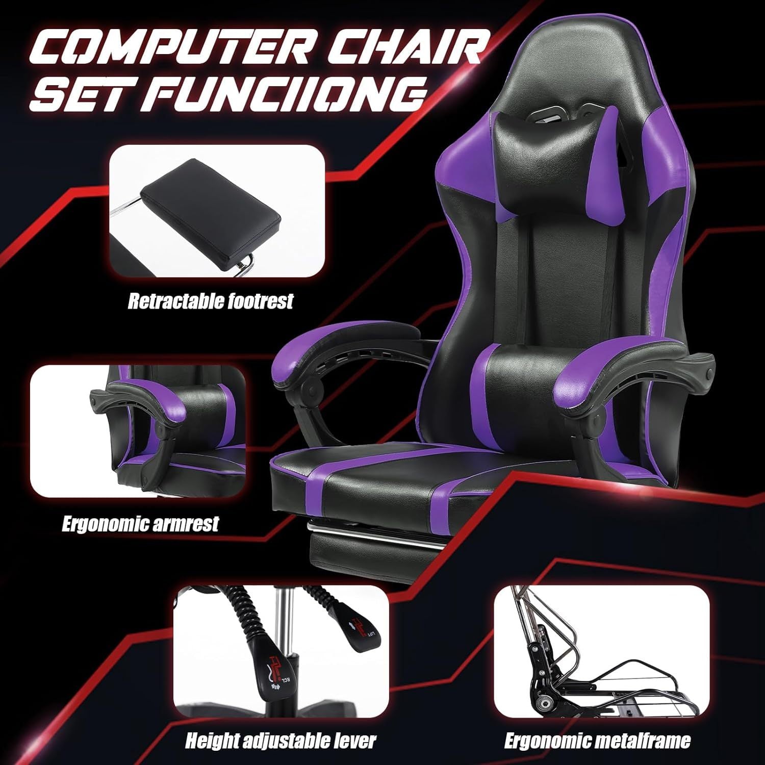Ergonomic gaming chair för adults adjustable lumbar backrest office chair