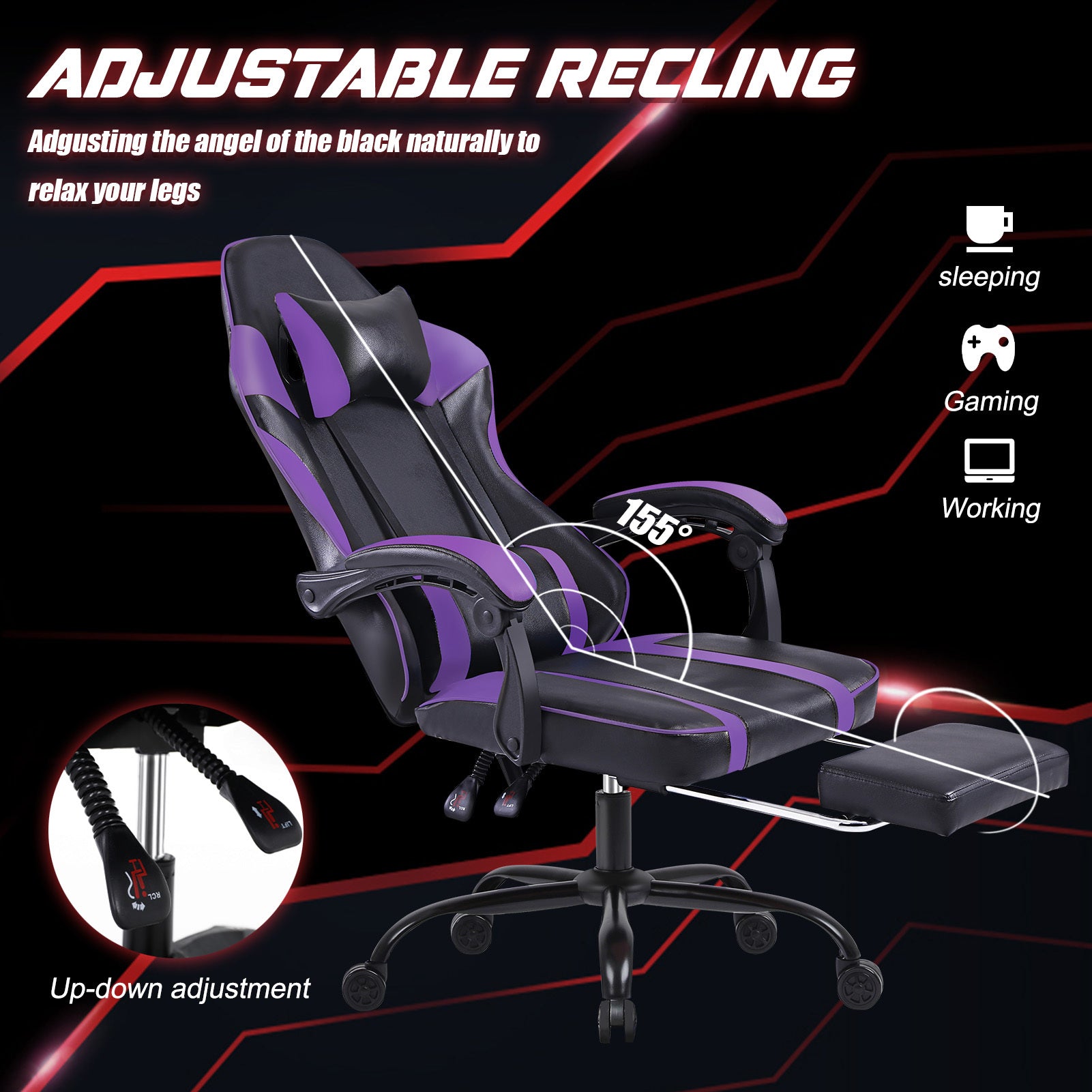 Ergonomic gaming chair för adults adjustable lumbar backrest office chair