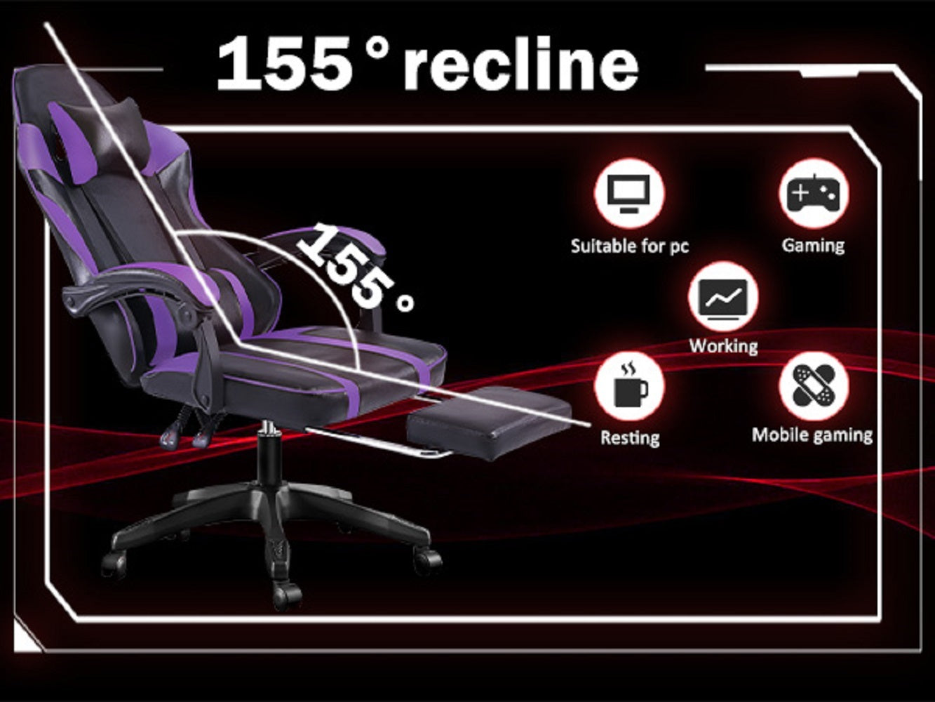 Ergonomic gaming chair för adults adjustable lumbar backrest office chair